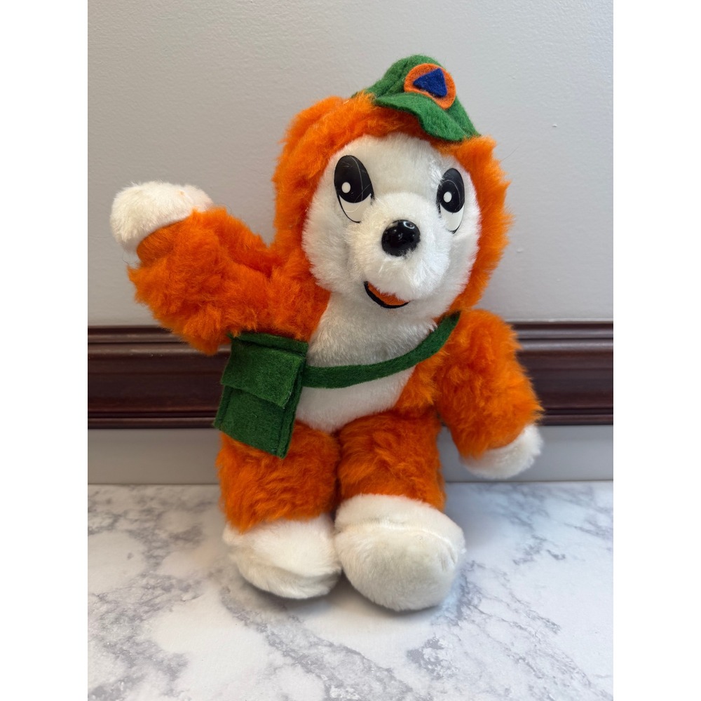 Vintage Orange White Bear Forest Ranger Scout Plush Mascot Green Hat Bag 10"